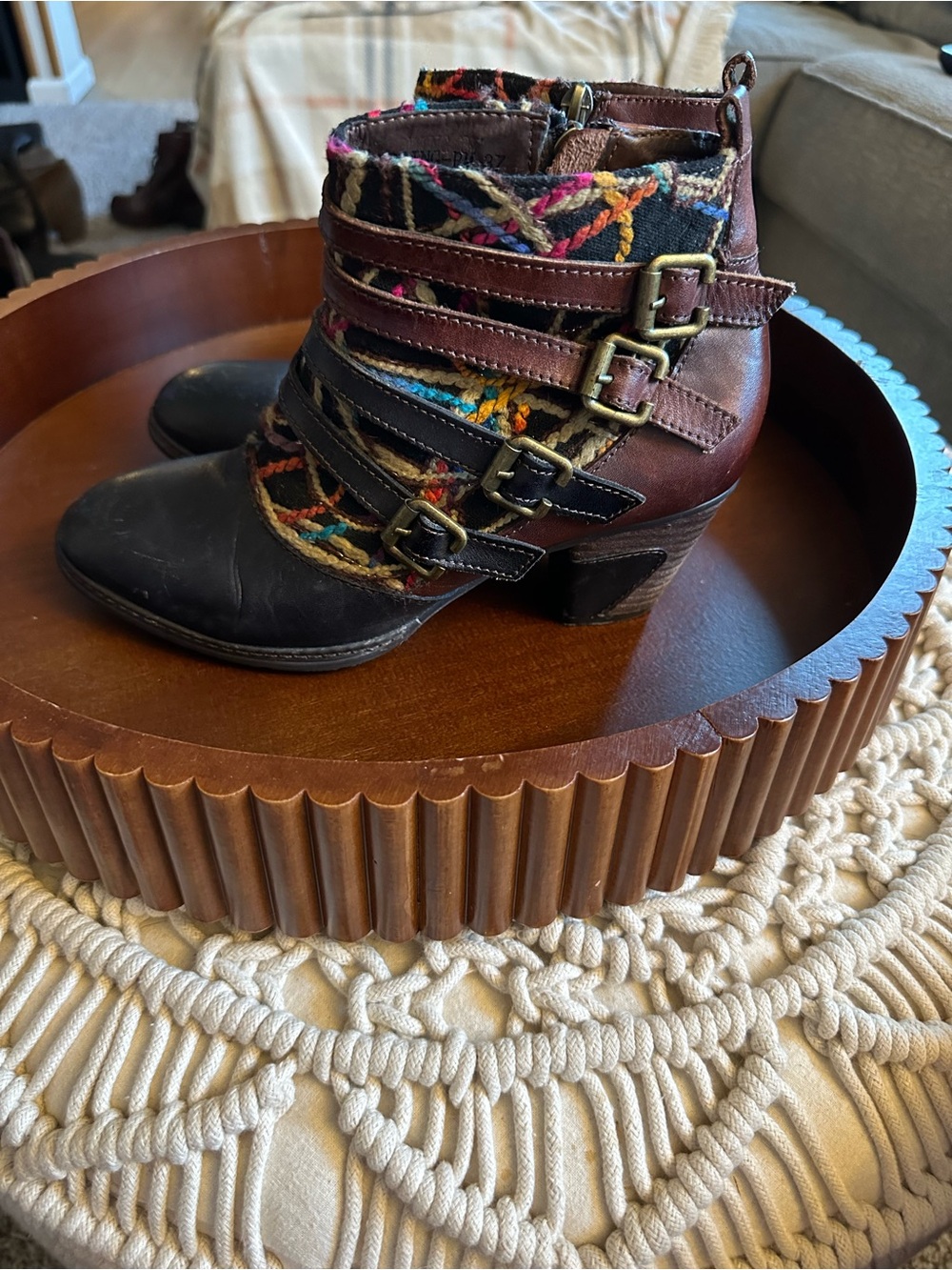 Spring Step Multicolor Embroidered Brown & Black Ankle Boots